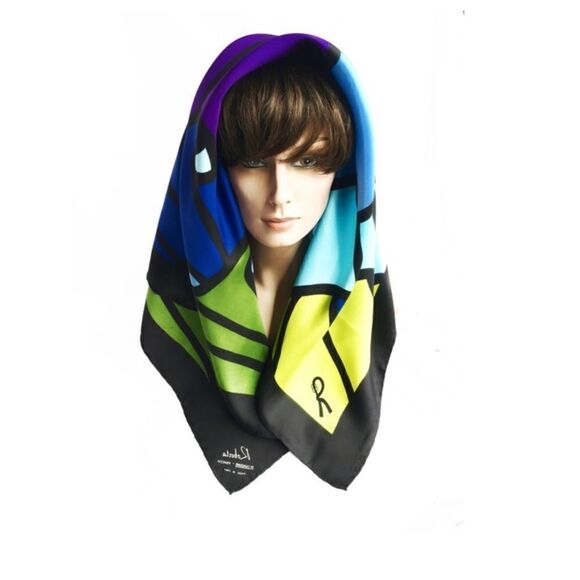 Roberta di Camerino-Florence Italy 35' square silk scarf-multi jewel colors - Picture 7 of 8